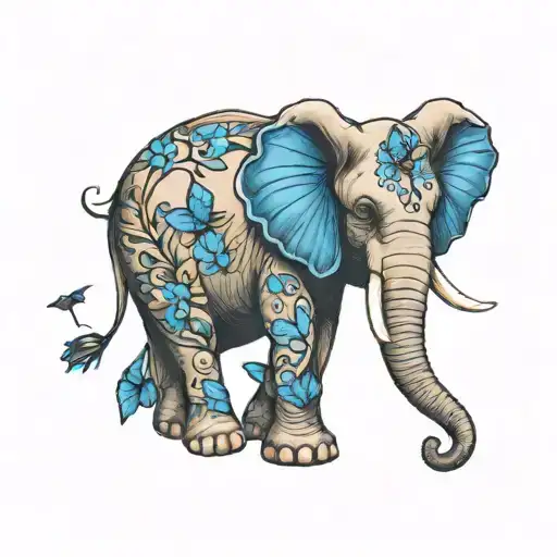 Elephant With Blue Butterfly