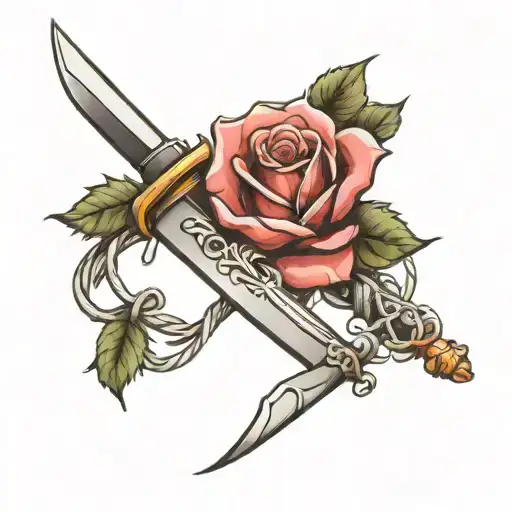 Rose And Knife Intertwined