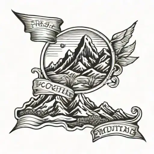 Black And White Tattoo Of Postal Stamp Of Moutains