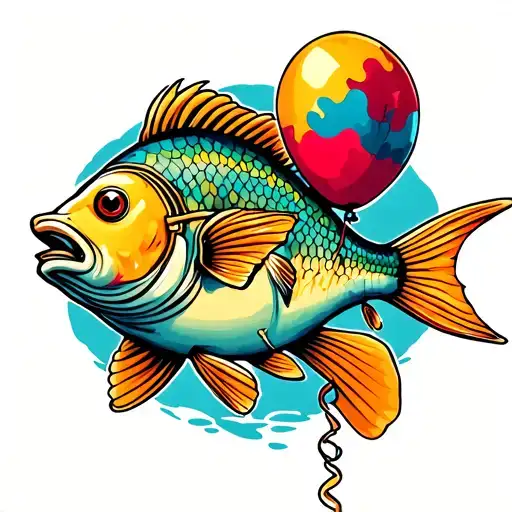 A Fish With An Eye Patch Holding A Baloon