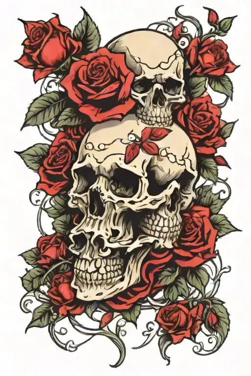 Skull And Roses Intertwined