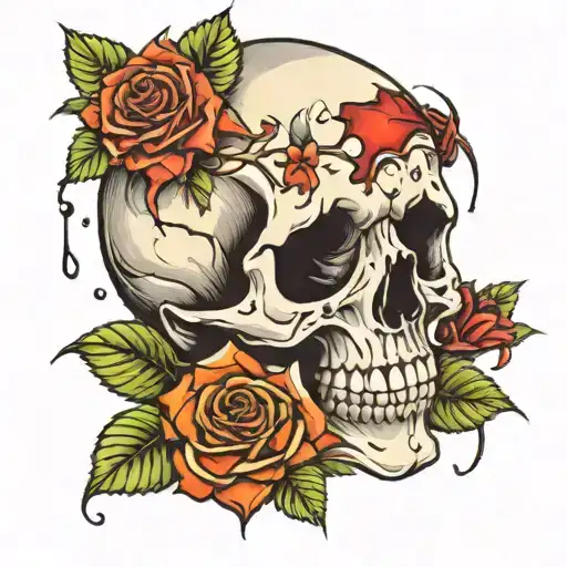 Skull With Roses And Tear Drops