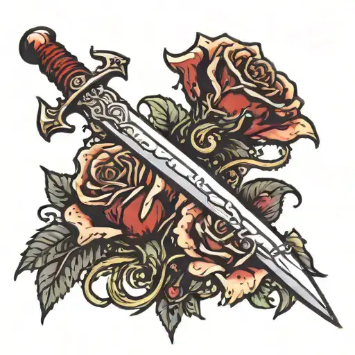 Sword With Blood Drip Taer On A Rose