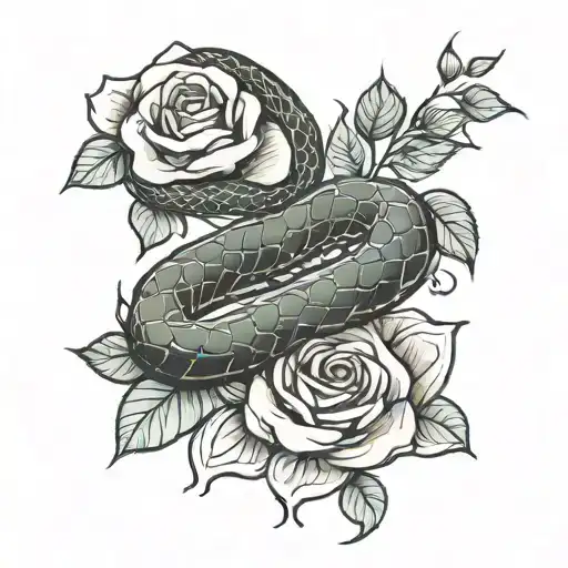 Snake And Roses Intertwined
