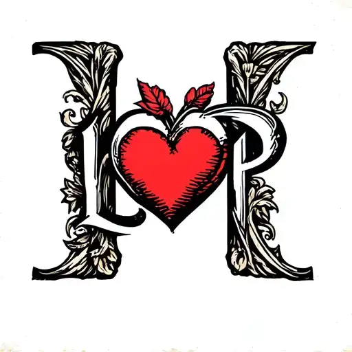 Small Red Heart With Letter L And P Connected Line