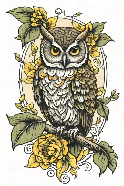 Owl With Yellow Jonquil Intertwined