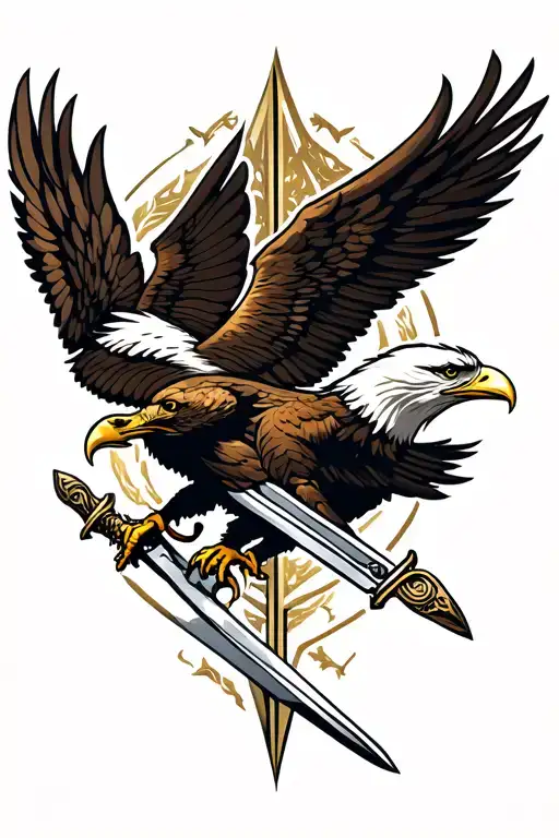 Eagle With Wings Perched On Long Sword Symmetrical