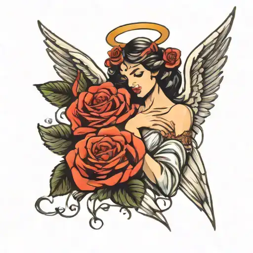 Angel With Roses Lined