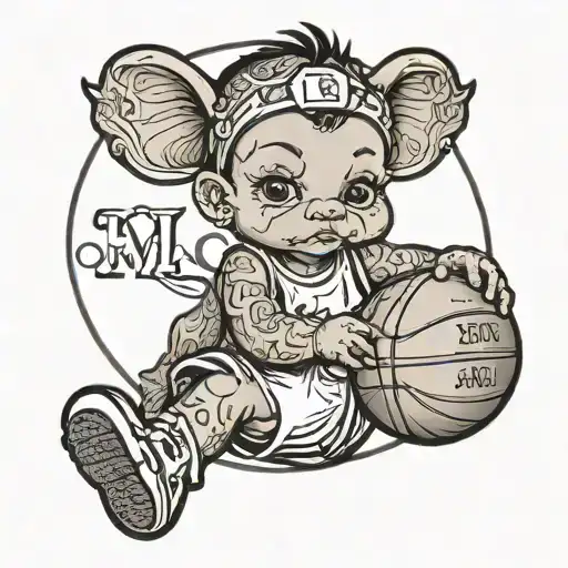 Baby Holding Basketball With Initials Mj
