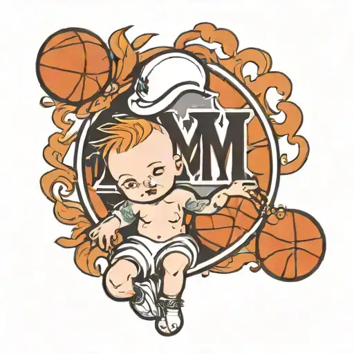 White Baby Holding Basketball With Initials M J