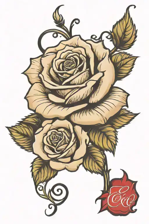 Rose Tattoo With Stem And The Letters C And A