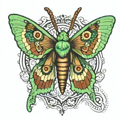 Green And Brown Death Moth Open And Close Wings Spread Tattoo