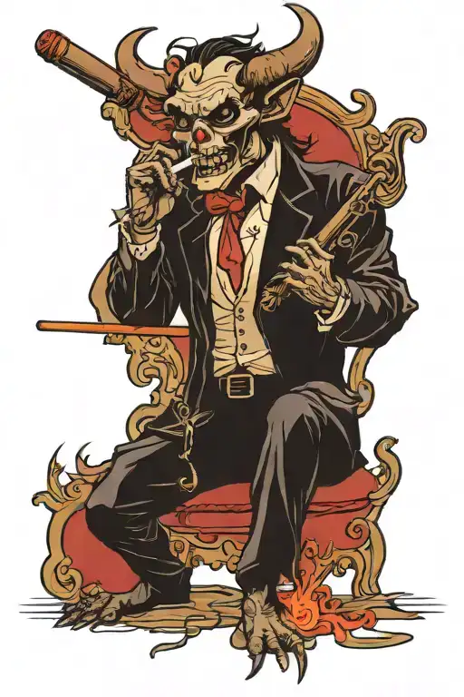 A Cigar Smoking Demon Writing A Chilling Tale With A Quill Pen