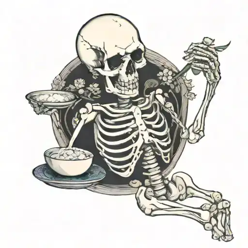 Pretty Skeleton With Tiny Bowl Of Rice