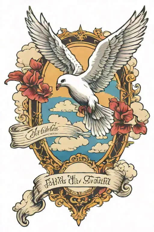 Catholic Scripture With Clouds And Dove Flying