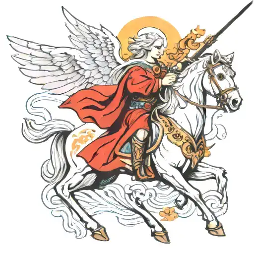 Angel On A White Horse With Sword In His Hand