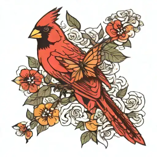 Cardinal And Butter Fly