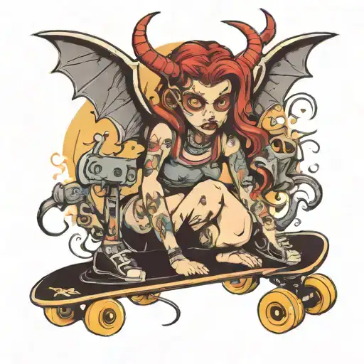 Demon Old School Skateboard Girl