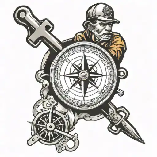 Compass And Mechanic Holding A Wrench