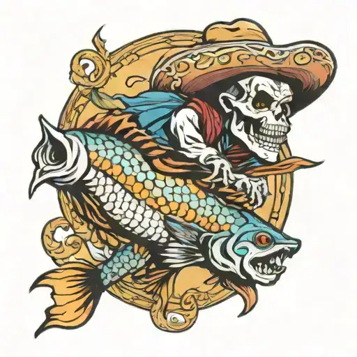 Cowboy Skelton Riding Fish