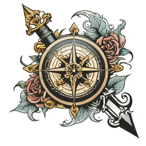 Anchored Compass Rose With Dagger
