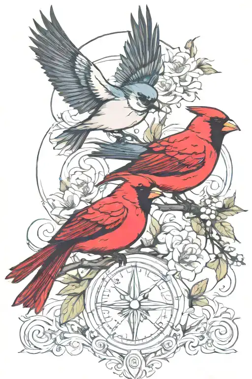 Cardinal And Swallow Esse Quam Videri Scroll Twining