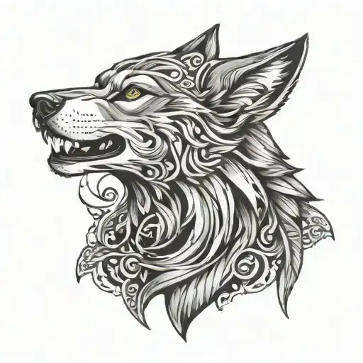 Neck Tattoo With Wolf