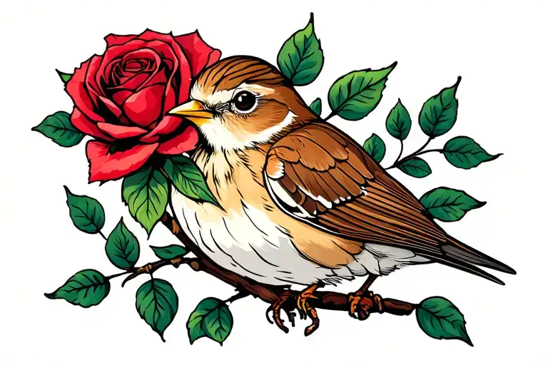 Lark Bird Carrying A Rose