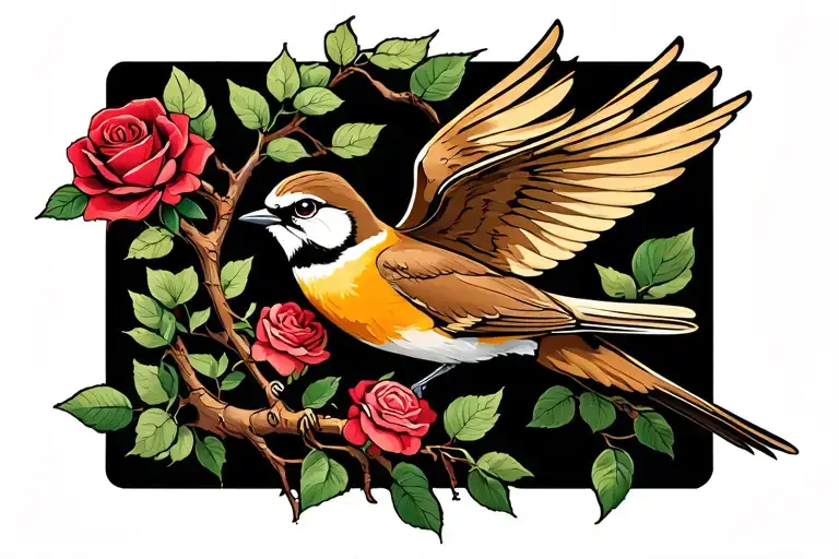 Lark Bird Carrying A Rose Flying From The Tree Of Life