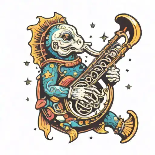 A Cosmic Tuba Player Surrounded By Colorful Fish Swimming In Space