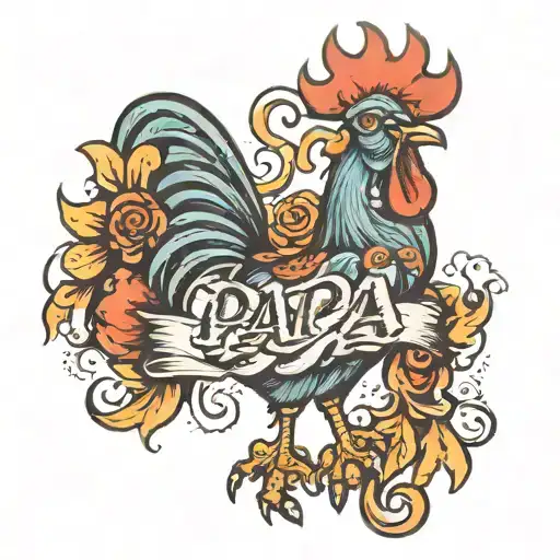 Rooster With The Word Papa Spelled On It