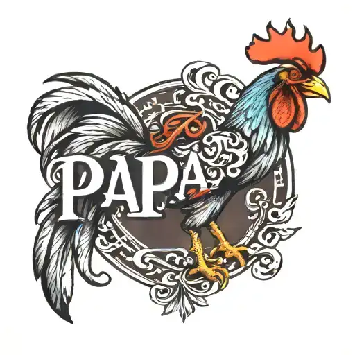 Rooster With The Word Papa Spelled On It