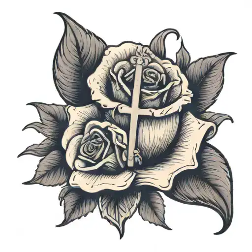 A Nurse's Hands Holding A Blooming Rose With A Cross In The Background