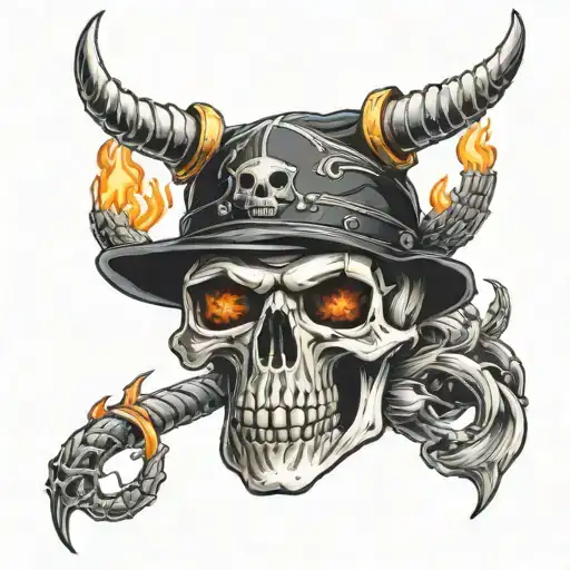 Skull Breathing Fire From Its Mouth And Wearing A Cap