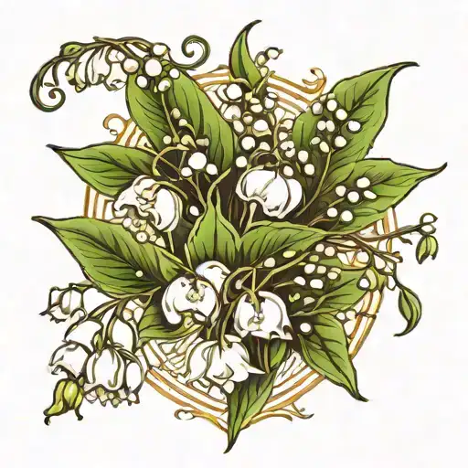 Lily Of The Valley And Hawthorn Flower With Roman Numberals Inside