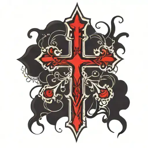 Gothic Simple Red Tattoo Cross