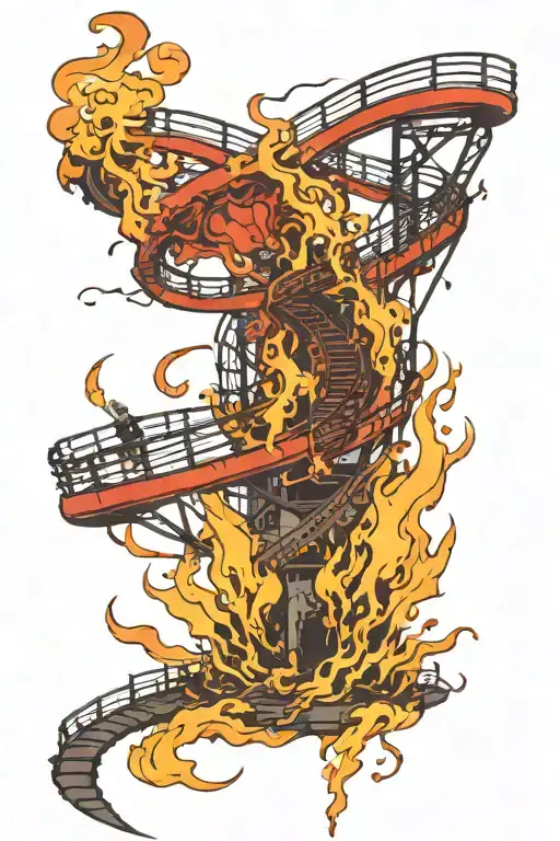 Roller Coaster Falling Into A Pit Of Fire