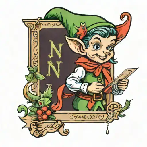 A Little Christmas Elf Holding A Sign With The Letter N On It