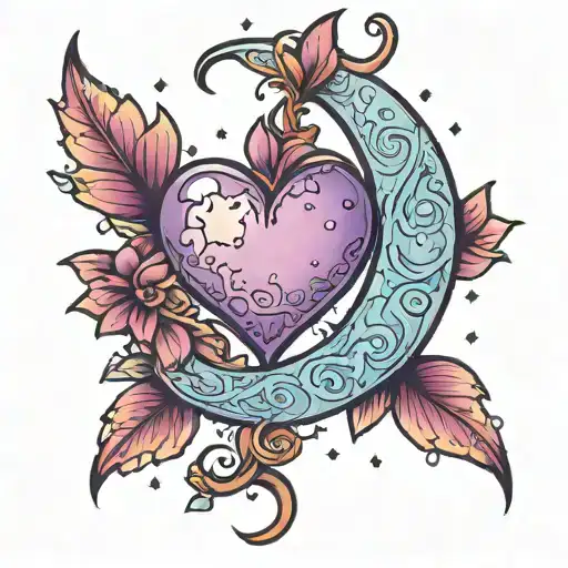 Moon And Heart Purple And Blue Colors