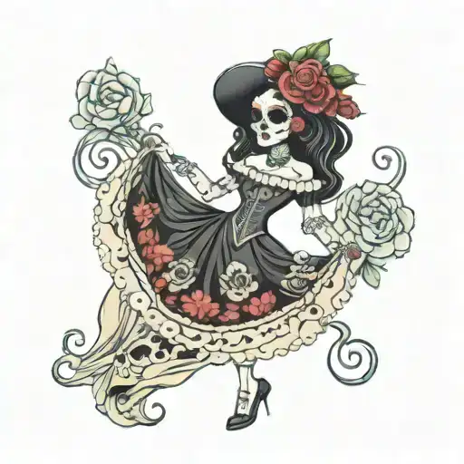La Catrina With A Long Sugar Skull Dress