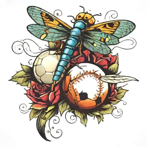 A Dragon Fly A Baseball A Soccer Ball A Pearl Tattoo