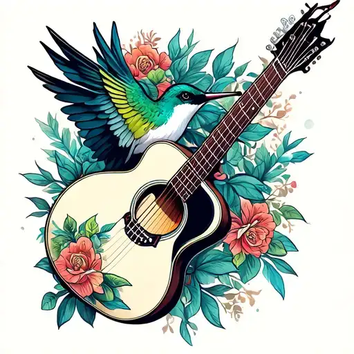 Hummingbird And Acoustic Guitar Merging