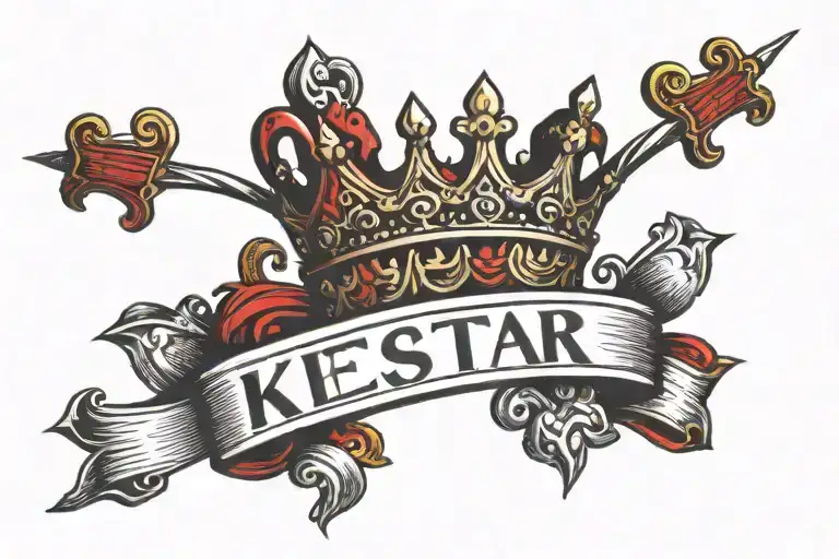The Word Kestar Going Down My Wrist With A Red Crown Above The K