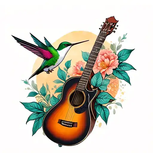 Hummingbird And Acoustic Guitar Merging