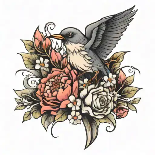 Bird And Flowe Bouquet Made