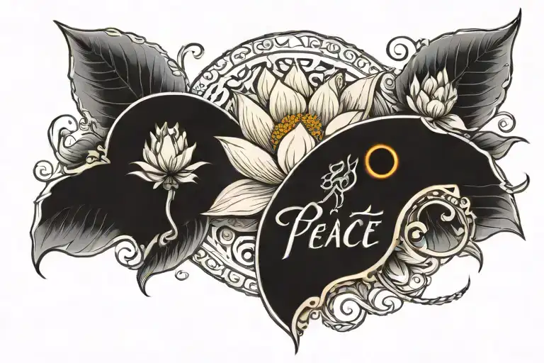 A Lotus With A Half Moon And Write Peace With It