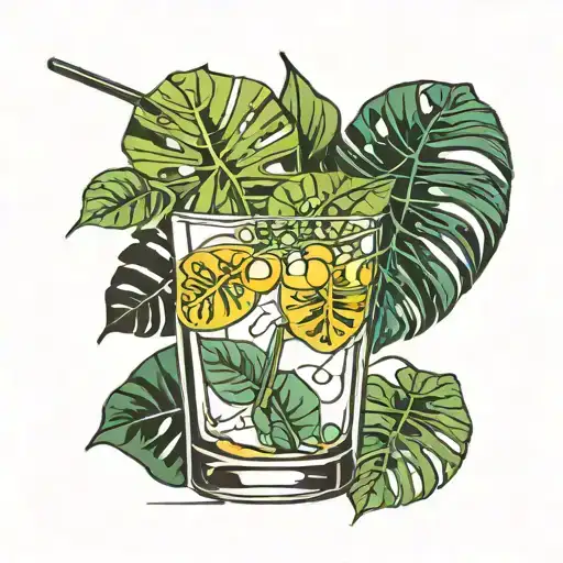 Fine Line Cocktail Glass With Monstera Plant Intertwined