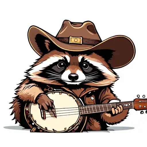 Raccoon With Banjo And Wearing Cowboy Hat