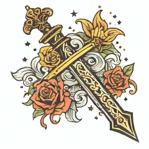 Sword With Stars As A Hilt Facing Down Tilted