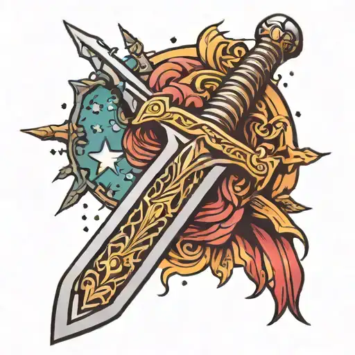 Sword With Stars As A Hilt Facing Down